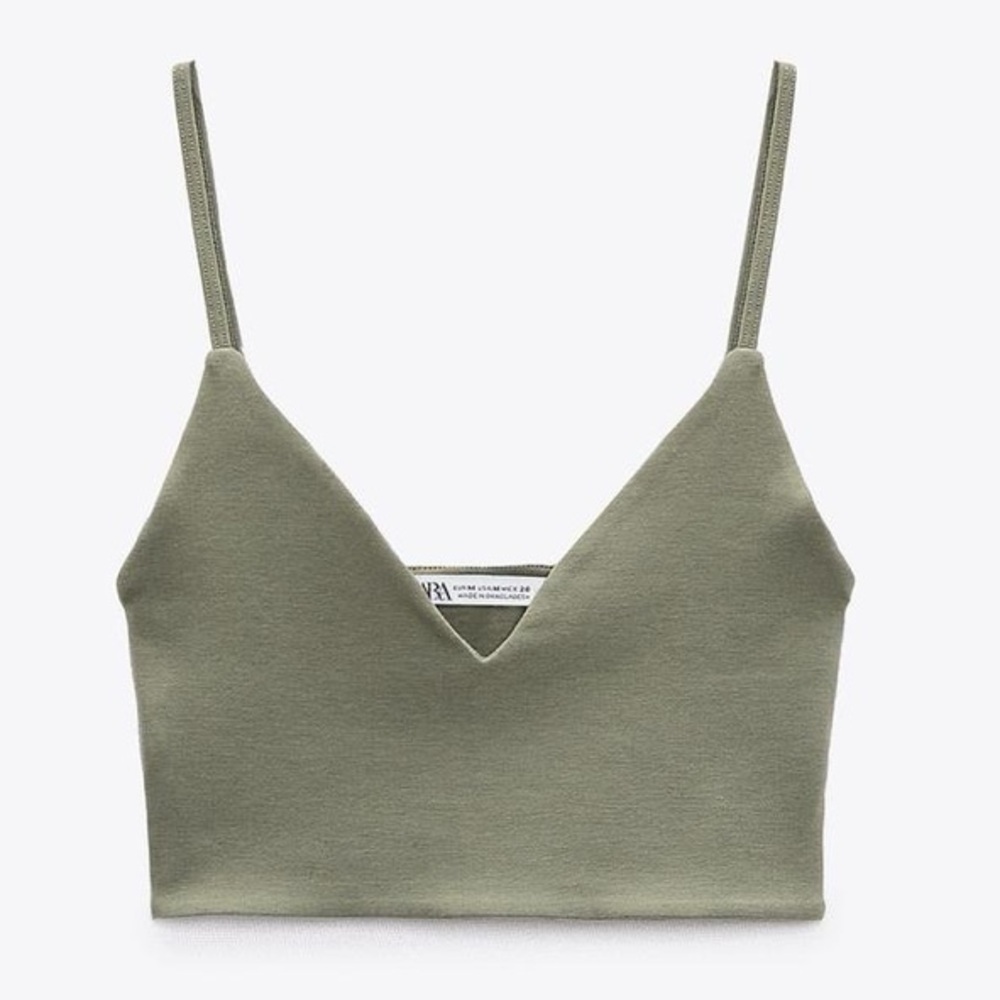 ZARA BNWT Sage Green V-Neck Crop Top Size M